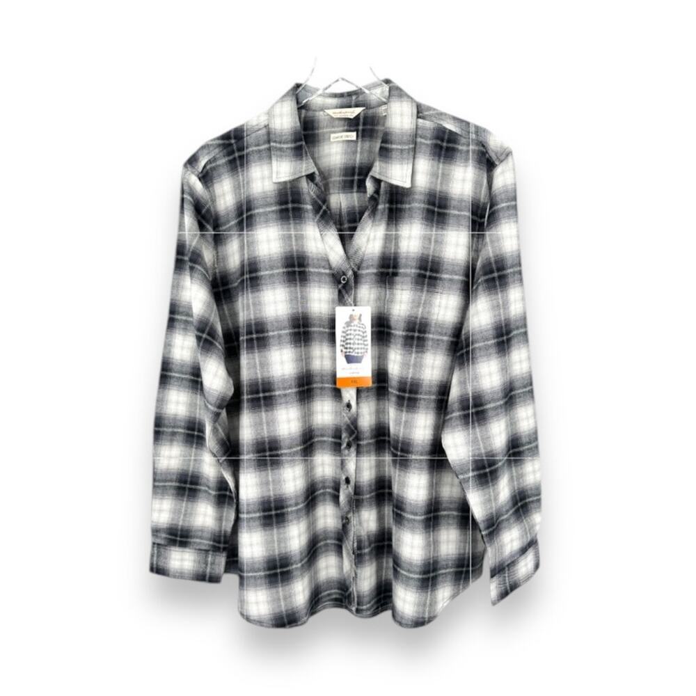 Weatherproof women's blouse XXL comfort stretch flannel plaid button down NEW